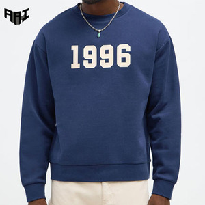 Sudadera de cuello redondo con estampado de 1996 para hombre, azul marino, de algodón y felpa, estilo casual urbano, fabricante, marca privada, OEM, ODM - Product Image 1