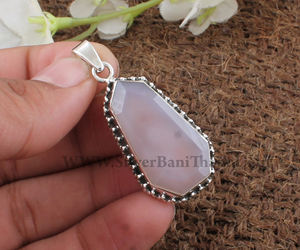 Pendentif en jade rose naturel plaqué platine vintage en gros, bijoux en argent sterling 925 avec breloque en pierre précieuse rose, prix de gros usine - Product Image 3