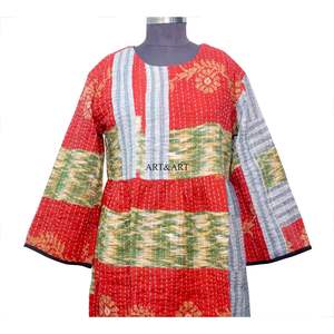 Robe midi indienne faite à la main 100% coton écologique, impression sérigraphique, col rond, manches bouffantes, tenue décontractée, robe de mariage, robe d'été - Product Image 3