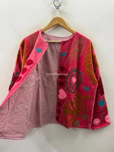 Abrigo Bohemio de Terciopelo Rosa Bordado con Patrón de Paisley en Forma de Corazón, Cuello Redondo, Manga Farol, Talla Grande, Ropa Exterior para Mujer, Ropa de Otoño - Product Image 3