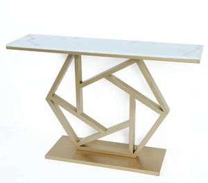 Modern Marble Top <b>Console</b> <b>Table</b> with <b>Gold</b> Metal Pedestal Base Contemporary Entryway Accent Furniture - Product Image 2