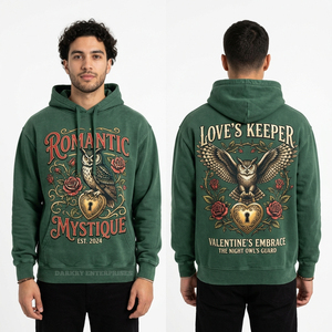 Sudadera con Capucha Verde Bosque Vintage para Hombre, con Estampado Gráfico de Búho Romántico y Místico, Sudadera Desgastada, Sudadera Personalizada de Estilo Urbano - Product Image 1
