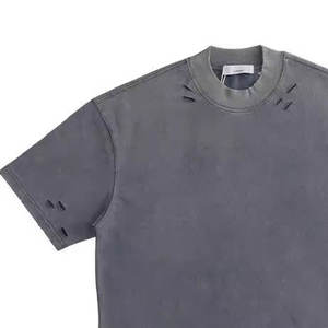 Créez votre propre logo imprimé sur des t-shirts pour hommes effet usé, 100% coton, coupe ample, style décontracté, dernier design de t-shirt usé pour hommes - Product Image 5