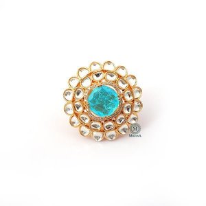 Reeva Aqua Blue Polki Designer Eternity Band Ring for Women - Product Image 2