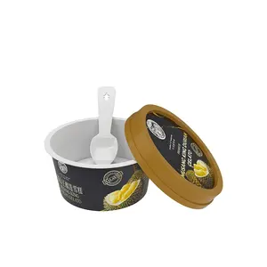 Kapak ve kaşık ile 4.3oz 130ml IML özel tek kullanımlık plastik dondurma küvet