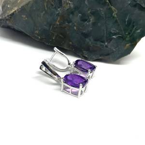 925 Silver Platinum Plated Amethyst Drop <b>Earrings</b> Bezel Setting Purple Gemstone Trendy Women's Jewelry Everyday Wear Third Party - Product Image 3