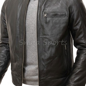 OEM High Quality Hot Sale Casual Outdoor Slim Fit Stylish Biker Black Custom Motorcycle Leather Jacket for Men - Product Image 3