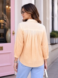 <b>Women's</b> <b>Linen</b> Button Down Shirt Three Quarter Sleeve Turn-down Collar Casual Loose Fit Solid Color Spring Summer <b>Top</b> - Product Image 6