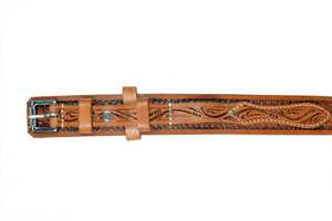 Western Genuine Leather <b>Belt</b> With Geometric Braided Pattern Silver Alloy Pin Buckle <b>Vintage</b> Style - Product Image 3