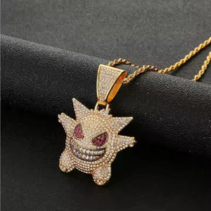 Collar de Cadena Hip Hop con Colgante de Gengar de Acero Inoxidable Chapado en Oro con Incrustaciones de Moissanita, Certificado IGI, Joyería Unisex, Regalo - Product Image 2