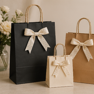 Custom Kraft Paper Gift Bags with Ribbon Bow Handles Luxury Shopping Packaging Bags for Boutique Retail <b>Wedding</b> Party Gift - Product Image 6