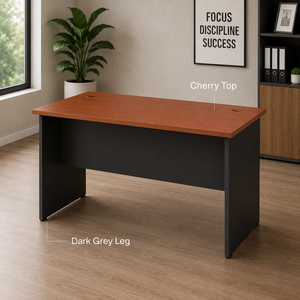 Modern Rectangular Office <b>Desk</b> Cherry Top Dark <b>Grey</b> Leg Freestanding Contemporary Design Commercial Furniture AY Office System - Product Image 1