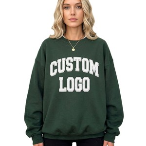 Wholesale Forest Green Crewneck Sweatshirts <b>Women</b> Hoodies Custom <b>Chenille</b> Logo Crew Neck Drop Shoulder Cotton Street <b>Jumper</b> OEM - Product Image 1