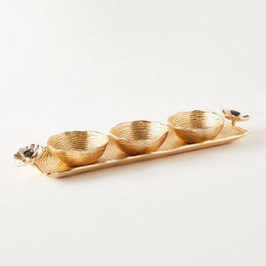 Handicraft Aluminum Metal Modern Luxury Design Polished Eco-Friendly Dates And Chocolate Serving Bowl with Tray for Party Use - Product Image 1