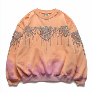 Sweat-shirt unisexe à col rond imprimé points de strass noirs, coupe régulière, en tissu éponge polyester, style vintage, respirant, délavé à l'acide - Product Image 5