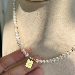 Collar de Perlas de Agua Dulce de 4-5 mm con Cielo Estrellado y Cierre de Oro de 18K, Exquisita Cadena de Cristal Transparente de Zhuji con Colgante Fino - Product Image 4