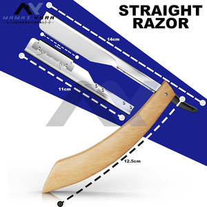 Kit de Navaja de Afeitar Recta con 10 Cuchillas de Doble Filo Reemplazables de Acero Inoxidable, Mango Curvo de Madera para el Cuidado Personal Masculino - Product Image 4