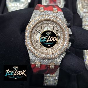 Montre de luxe ICE LOOK avec strass, boîtier octogonal de 45 mm, chronographe analogique à quartz, bracelet en silicone pour homme - Product Image 1