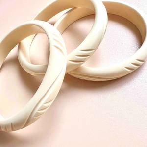 Cream Resin <b>Bangles</b> Round Shape Sculpted Artistic Bracelets for Art Collectible - Product Image 4
