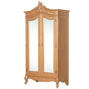 French Armoire <b>Wardrobes</b> Gold Luxury Carved Mirror Doors Two-Door Solid Wood Hotel Villa Bedroom European Design Home Furniture - Product Image 1