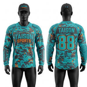 Camiseta de Paintball para Hombre, Tela de Poliéster Premium, Diseño de Camuflaje Digital Verde Azulado, con Paneles Acolchados en Hombros y Codos, Logotipo Sublimado - Product Image 1