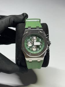 Reloj de Lujo con Diamantes Moissanite Verdes de Alta Calidad para Uso Diario Intenso, Correa de Acero Inoxidable, Pantalla Dual de Cuarzo Morado - Product Image 1