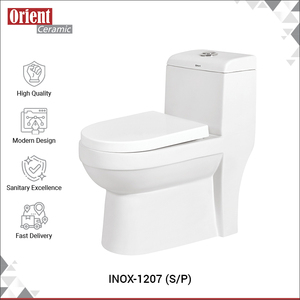 WC monobloc en céramique blanche de qualité supérieure, à poser au sol, avec design personnalisé - Product Image 2