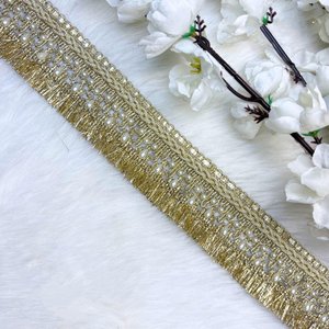 Encaje de lujo con bordado de pedrería, cinta con cuentas pesadas, ribete étnico nupcial, encaje brillante con pedrería para vestidos - Product Image 5