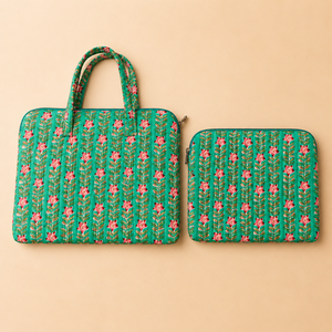Bolsa de Transporte para Portátil de Lujo con Estampado Floral Verde, Suave y Duradera, con Cierre de Cremallera, Funda Protectora, Estilo Casual, con Asa para Llevar - Product Image 1