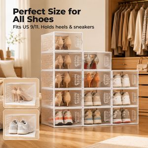 Clear Plastic Stackable Shoe Storage <b>Box</b> 10/15 Pack Foldable Shoe Organizer for Sneaker Display and <b>Hat</b> Storage - Product Image 3