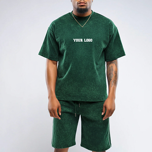 Conjunto de Camiseta y Pantalones Cortos de Algodón 100% Lavado al Ácido, Diseño Oversize, Ropa Casual y Urbana para Hombre, Precio Mayorista Asequible - Product Image 4