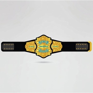Golden Metal <b>Wrestling</b> Championship Belt with Blue Accents and Custom Text Design Golden metal <b>wrestling</b> belt Blue accent champ - Product Image 2