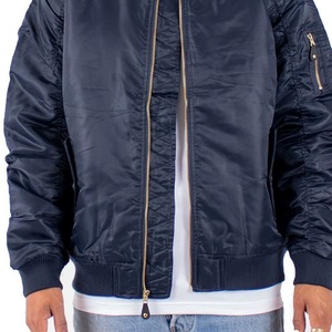 <b>Men</b> Black Nylon Bomber <b>Jacket</b> Zip Front Flight <b>Jacket</b> Ribbed Collar Cuffs <b>Utility</b> Streetwear Casual Lightweight Outerwear - Product Image 5