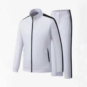 Ensemble de survêtement blanc pour homme, col montant, veste zippée et pantalon de jogging, en polyester tricoté respirant, style sportif, collection automne - Product Image 1