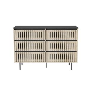Modern Minimalist Bedroom <b>Storage</b> Cabinet Fluted Six-Drawer Organizer with Large Capacity Two Tone Design - Product Image 3