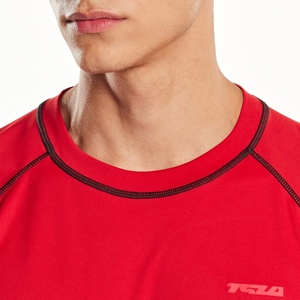 Chemise de sport unisexe rouge à manches longues, anti-UV, séchage rapide, respirante, en Spandex/Polyester 180g, design color block, logo frontal - Product Image 5