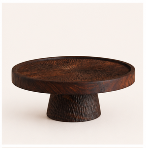 Support à gâteau en bois de Sheesham massif sculpté à la main avec texture ondulée, présentoir surélevé pour desserts, idéal pour mariages, pâtisseries et décoration - Product Image 1