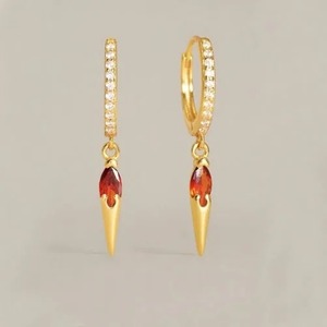 Emerald Paved Spike <b>Earring</b> - With Cz Quartz <b>Hoop</b> <b>Earring</b>, Faceted Oval Shape Gemstone Dangle 925 Sterling <b>Silver</b> Women Jewelr - Product Image 6