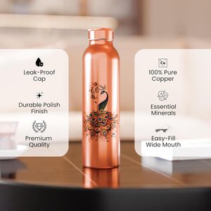 Bouteille d'eau en cuivre pur de qualité supérieure SKI 900 ml, à ouverture facile, pour la santé ayurvédique - Product Image 1