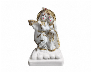 Estatua de Radha Krishna en Oro Blanco con Bansuri, 5 Pulgadas, Acabado en Polvo de Mármol, Murti Decorativa para Templo, Hogar, Oficina, Escritorio y Sala de Estar - Product Image 2