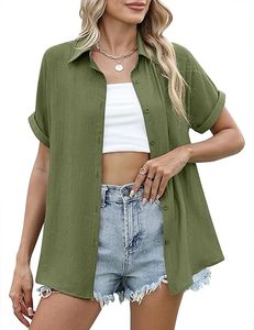 Camisa hawaiana elegante para mujer, con botones florales, holgada, para verano, playa, top informal - Product Image 4