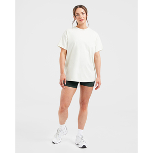 Camiseta de Punto de Manga Corta para Mujer, Color Blanco Sólido, Cuello Redondo, Informal, Transpirable, Holgada, para Todas las Temporadas - Product Image 5