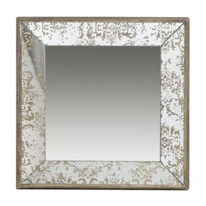 Specchio Decorativo Quadrato in Argento Anticato 24x24 Pollici con Dettagli Floreali, Vassoio Espositivo da Appendere per Arredamento Tradizionale - Product Image 1