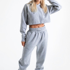 Hoodie court personnalisé à épaules tombantes pour femme, à manches longues, pour l'hiver, avec cordon de serrage, vente en gros - Product Image 3