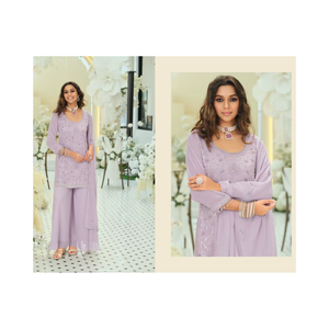 Traje Palazzo de Georgette Auténtico con Bordados, Elegante Conjunto de Kurta y Palazzo de Diseñador, Atuendo Étnico para Fiesta, Colección para Mujer - Product Image 1