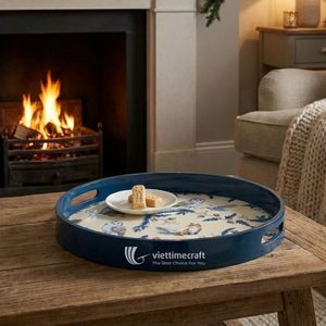 Vintage Eco-Friendly Round Lacquer Serving Tray with Custom Pattern for Daily Home <b>Decor</b> and Hotel Service - Product Image 5
