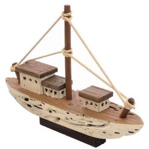 Centro de mesa moderno de madera con diseño de barco, diseñado para hogares contemporáneos con elementos náuticos sutiles. - Product Image 1