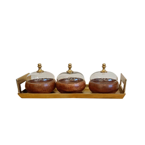 Juego de 4 recipientes de cristal con cúpula para servir frutos secos, bandeja de madera y metal para aperitivos con tapa, plato de dulces para mesa, decoración, regalo - Product Image 2
