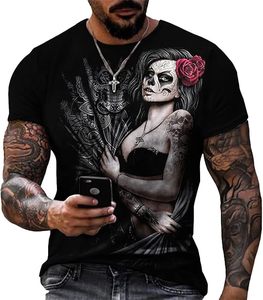 <b>Gothic</b> Skull Woman Print Men's Short Sleeve O-Neck T-<b>Shirt</b> Oversized 100% Cotton Jersey DTF Printed Back Design Street Style - Product Image 2