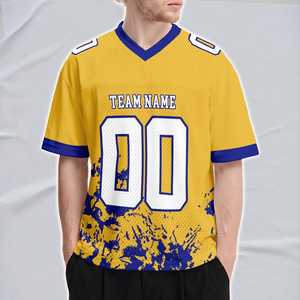 เสื้อฟุตบอลสีขาวทองแบบกำหนดเอง พร้อมชื่อและหมายเลขส่วนตัว ลายพิมพ์ 3 มิติ ชุดทีมกีฬา เสื้อยูนิฟอร์มสำหรับแฟนๆ ของขวัญสำหรับแฟนๆ 100% - Product Image 3